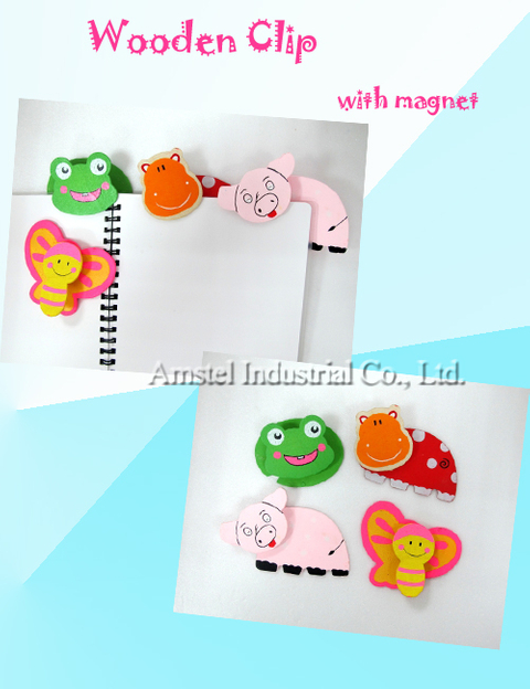 Wooden clip with magnet